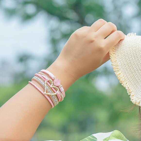 Heart Leather Wrap Bracelets Stackable Boho Cuff Bangles Trendy Resin Stone - Picture 7 of 9